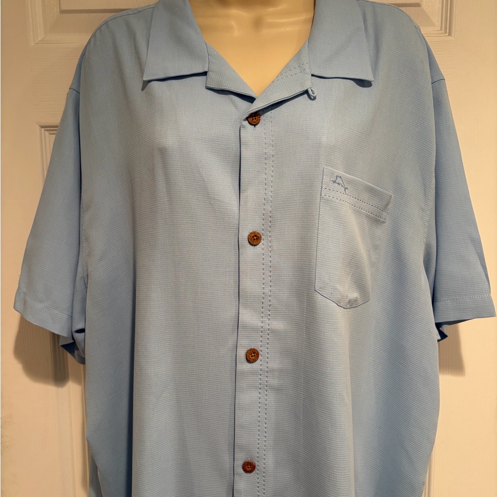 Tommy Bahama XXL Silk Blend Camp Shirt Blue Resort Hawaiian Beach Golf